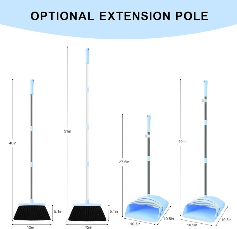 BSKLIN Broom and Dustpan Set, House Broom for Sweeping Indoor Collapsible Broom with Dust Pan Combo Set for Home Office Kitchen Lobby Floor Pet Hair - Image 4